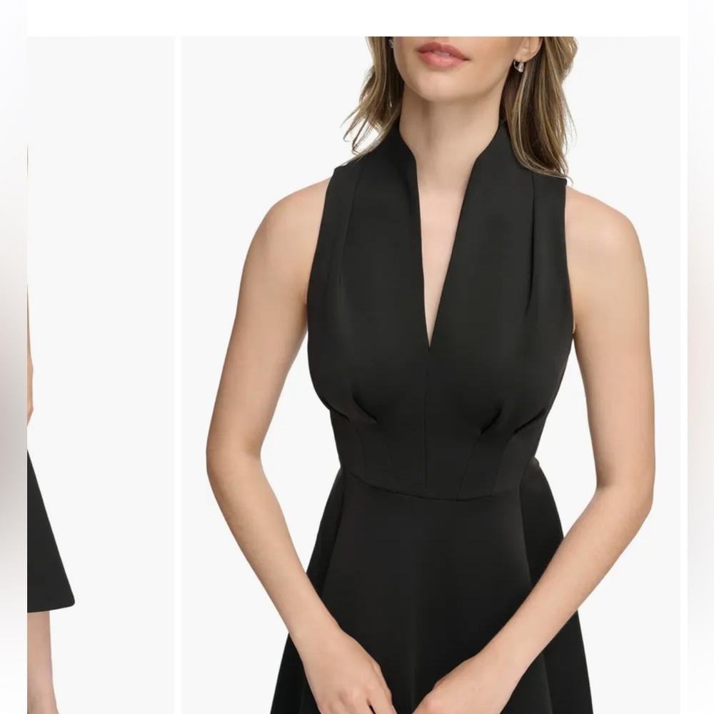 NWT Calvin Klein A-Line Halter Black Scuba Midi Stretch Dress Slimming - Picture 5 of 10